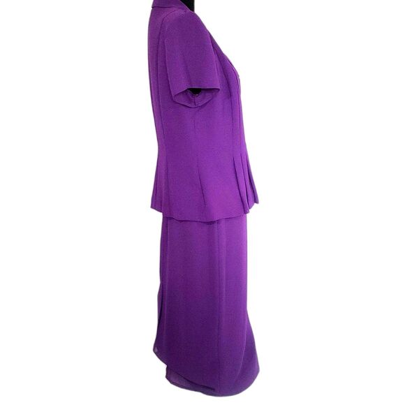 Danny & Nicole Purple Crepe V-neck Flutter Sleeves 2 pc. Skirt Suit Size 12P - Picture 3 of 10
